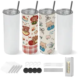 VEVOR Sublimationsbecher 4 Stk. (591 mL), Sublimationstumblers aus Edelstahl mit Deckeln & Strohhalm, Doppelwandige Isolierte Sublimationsrohlinge für Individuelle DIY-Gestaltung Geschenke