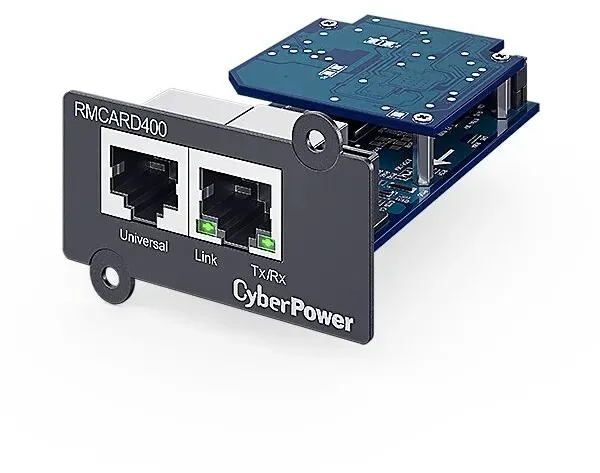 CyberPower RMCARD400 Netzwerkkarte 1GB, IPv4/v6, SNMPv1/v3, HTTP/HTTPs, TCP/IP, UDP, DHCP, NTP, DNS, SMTP, SSH, SSL, TLS, Telnet, FTP und Syslog, komp. mit ext. Sensor (Optional), für Expansion Port