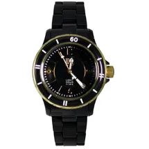 Light Time Armbanduhr Damen Kunststoff Datum Schwarz Gold L114D