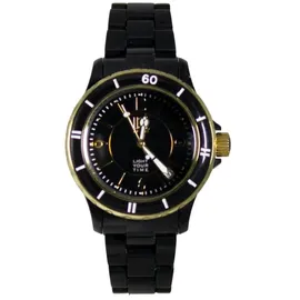Light Time Armbanduhr Damen Kunststoff Datum Schwarz Gold L114D