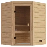 Karibu Woodfeeling Sauna Valida 1 (Eckeinstieg) - 38 mm Massivholz AktionssaunaBronzierte Ganzglastür Ohne Dachkranz Ohne Ofen