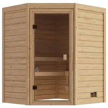 Karibu Woodfeeling Sauna Valida 1 (Eckeinstieg) - 38 mm Massivholz AktionssaunaBronzierte Ganzglastür Ohne Dachkranz Ohne Ofen