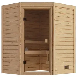 Karibu Woodfeeling Sauna Valida 1 (Eckeinstieg) - 38 mm Massivholz AktionssaunaBronzierte Ganzglastür Ohne Dachkranz Ohne Ofen