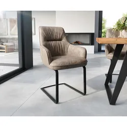 DELIFE Cantilever Zelia-Flex avec accoudoirs microvelours taupe vintage pied cantilever plat noir ressorts ensachés, Chaises de salle à manger