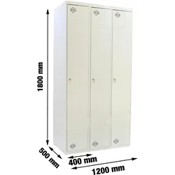 PROREGAL Spind AMEGO | 3 Abteile | HxBxT 180x120x50cm | Abteilbreite 40cm | Durchgehend | Feuerfeste Beschichtung | Lichtgrau | Metallspind