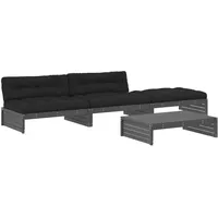 vidaXL 4-tlg Garten-Lounge-Set mit Kissen Grau Kiefernholz Modell 6