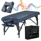 Master Massage Montclair Mobile Massageliege Reiki Kosmetikliege Therapiebett Behandlungsliege Klappbar Holz 79cm Königsblau mit Musikkissen Lautsprecher Bluetooth