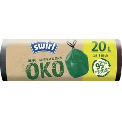 Swirl® Öko Müllbeutel Reißfest, 20 Liter, Reißfeste und dichte Abfallbeutel aus 95% Recyclingmaterial, 1 Rolle = 18 Beutel