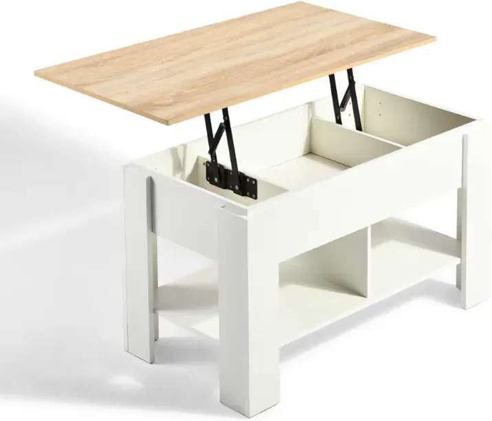 Urban Meuble COUCHTISCH mit Lift-Top, Stauraum und Ablagefach, Weiß/Eiche