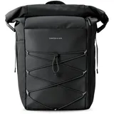 Kapten & Son Rucksack Yoho All Black 24-30 L | Rolltop Rucksack Damen & Herren Schwarz | Handgepäckrucksack mit 14 Zoll Laptopfach & seitlicher Öffnung | Backpack ideal für Reisen, Uni, Arbeit, Sport - 24-30 L