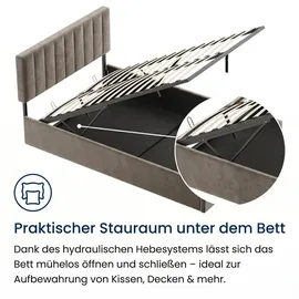 home collective Polsterbett 140x200 cm mit Stauraum und Lattenrost Doppelbett mit hydraulischem Bettkasten Gepolstertes Bett Bed Stauraumbett Stabiler Bettrahmen |... - Bronze