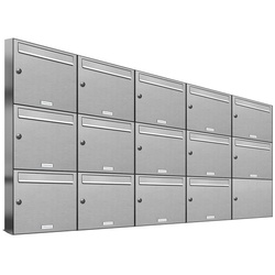 AL Briefkastensysteme Wandbriefkasten 14er Premium Edelstahl Briefkasten Anlage für Außen Wand 5×3 grau