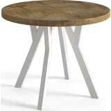 alpi meble Runder Esszimmertisch OVO, ausziehbarer Tisch Durchmesser: 80 cm bis 130 cm Wohnzimmertisch Farbe: Lefkas mit Stabile Beine in Farbe Weiß - Dunkelbraun/Weiß