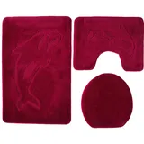Ilkadim Delphin Badgarnitur 3 TLG. Set 55x85 cm einfarbig, WC Vorleger mit Ausschnitt für Stand-WC (Bordeaux)