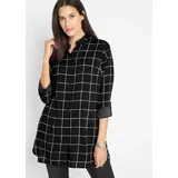 bonprix Karierte Longbluse mit Taschen Schwarz 48