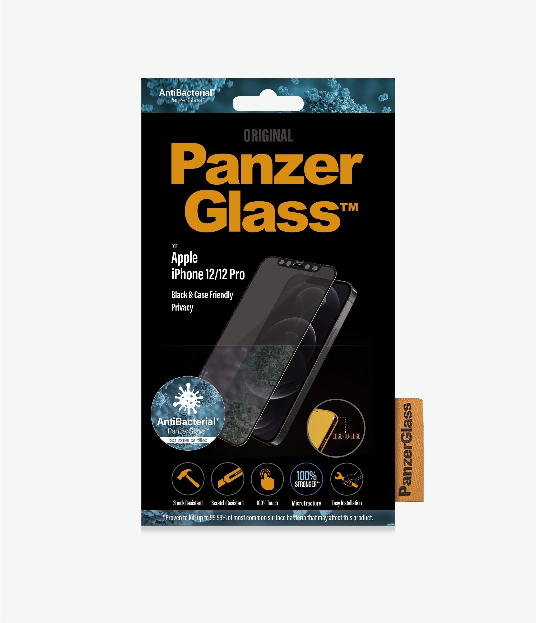 PanzerGlass antibakterielles Privacy Edge-to-Edge Schutzglas passend für Apple iPhone 12/Pro