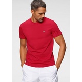 Lacoste T-Shirt mit Rundhalsausschnitt und Label-Stitching, Rot, M