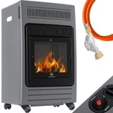 KESSER KESSER® Gasheizer Gasheizofen Heizstrahler 3,4 kW Gas Kamin inkl. Gasdruckregler & Gasschlauch 2 Heizstufen Infrarot 3400W Gasheizstrahler Gasheizung Butan- oder Propangasflaschen bis 11kg Schwarz