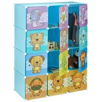 Relaxdays Steckregal Kinderzimmer, Tiermotive, Jungen, Türen, Kleiderstangen, Kunststoff Kleiderschrank, 145x110cm, blau