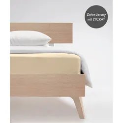 Spannbettlaken FLEURESSE "Comfort in Gr. 90x200, 140x200 oder 180x200 cm", beige (natur), B:90-100cm L:200-220cm, Mako-Jersey, Obermaterial: 96% Baumwolle, 4% Elasthan (LYCRA), Laken, Baumwolle-Elasthan Laken, für Matratzen bis 23 cm Höhe