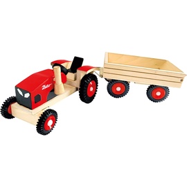 bino 82078 - Holztraktor Zetor, Traktor mit Anhänger und Gummireifen, 2-teilig