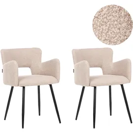 Beliani Esszimmerstuhl 2er Set Bouclé Beige/Schwarz