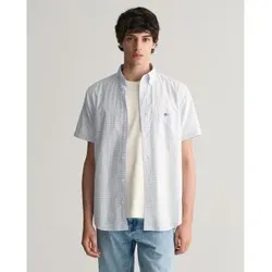 Gant für Herren. 3000121 Kurzärmeliges Hemd in normaler Passform aus hellblauem, kariertem Popeline (XL), Baumwolle, Kurzarm