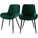 ML-Design 2er Set Esszimmerstühle mit Rücken- und Armlehnen, Dunkelgrün, Samt