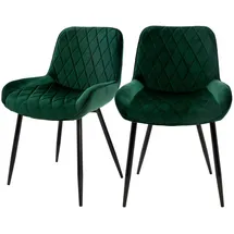ML-Design 2er Set Esszimmerstühle mit Rücken- und Armlehnen, Dunkelgrün, Samt