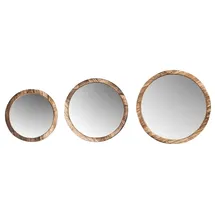 levandeo 3er Set Wandspiegel Ø20-30cm Holz Natur Braun Spiegel Wanddeko Flurspiegel Deko Holzspiegel
