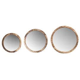 levandeo 3er Set Wandspiegel Ø20-30cm Holz Natur Braun Spiegel Wanddeko Flurspiegel Deko Holzspiegel