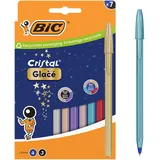 BIC Cristal Glacé Kugelschreiber mit mittlerer Spitze (1,00 mm) und nachfüllbaren Tintenminen – 4x blaue Tinte, 3x schwarze Tinte, Box à 7