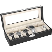 Tallgoo Uhrenbox 6 Uhren,Uhrenbox mit Glasfenster,Samtfutter,Metallschließe,schwarzes PU-Etui,Schwarz