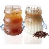 DZAY Cappuccino Kaffeegläser Espressotassen Latte Macchiato Gläser Set,Riffle Gläser Dessertgläser Teeglas Ripple Kaffeebecher Saftgläser,Spülmaschinenfeste Teegläser Kaffeetassen Set