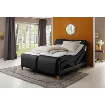 Home Affaire Boxspringbett HOME AFFAIRE "Messina2", schwarz, B:186cm L:240cm, Holzwerkstoff, Kunstleder, Massivholz, Komplettbetten, Boxspringbett, Liegekomfort elektrisch Verstellbar