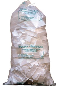 Müllsäcke 2500 Liter, transparent, 1250/850 x 2600 x 0,08 mm, 1 Packung = 10 Säcke, Bedruckung Styropor-Abfälle