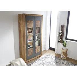 Massivmoebel24 Vitrine Sheesham 103 x 40 x 201 cm Gebeizt