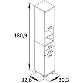 Schildmeyer Hochschrank Katta weiß matt/Akustikpaneel Optik, 30,3 x 32,6 x 180,9 cm