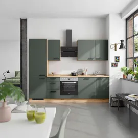 Nobilia Küchenleerblock Easytouch, Eiche, Dunkelgrün, Metall, nur wie online abgebildet bestellbar, 270 cm, Blauer Engel, Pefc, Goldenes M, Made in Germany, DGM-Klimapakt, seitenverkehrt erhältlich, vormontierter Korpus, Küchen, Küchenzeilen ,