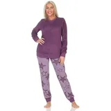Normann Pyjama Normann Damen Frottee Schlafanzug lang mit Bündchen in Sterne Optik rot 40-42