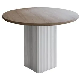 design möbel Beistelltisch CUBO Ø100 cm Metalltisch Wohnzimmertisch WEIß/HIKORA