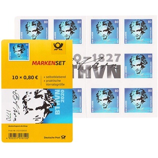 10 Stück 0,80 EUR postfrische Selbstklebende Briefmarken + Gutsch. | Frankaturware Markenset (Motiv: 250. Geburtstag Ludwig Van Beethoven)