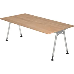 bümö manuell höhenverstellbarer Schreibtisch 200x100 cm in Nussbaum - PC Tisch höhenverstellbar & groß, höhenverstellbarer Tisch Büro, großer