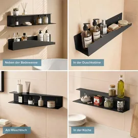 doporro Duschablage ohne Bohren 50 cm, Duschregal Schwarz zum Kleben oder Bohren, rostfreier Badezimmer Organizer , Küche, Reglo-15