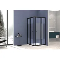 WELLTIME Eckdusche Trento Nero Plus, BxT: 90x90 cm, Sicherheitsglas, Anti-Kalk-Versiegelung, variabler Verstellbereich, mit Schiebetüren