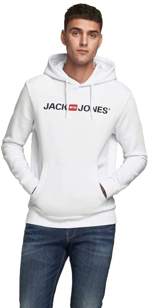 Herren Jack & Jones Corp Logo Sweat Hood Kapuzen Sweatshirt Basic Jumper Reg Fit, Farben:Weiß, Größe Pullover:S