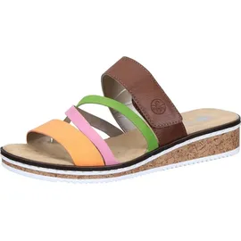 Rieker Damen Pantolette gekreuzte Riemen Klettverschluss Keilabsatz V3652, Größe:38 EU, Farbe:Mehrfarbig - Bunt - 38