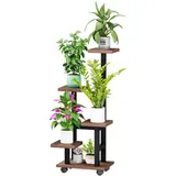 Mulisoft 5-Tier Hölzern Blumenregal Pflanzenregal, Mehrstöckig Blumenständer Pflanzenständer, Blumenbank Blumentreppe Pflanzentreppe, Standrega... - Braun