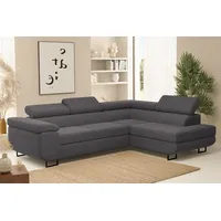 Fun Möbel Ecksofa Sofa mit Schlaffunktion METZ Stoff Poso Dunkelgrau Ottomane Rechts