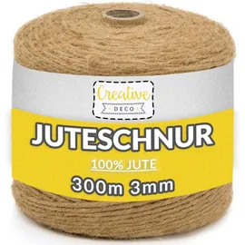 Creative Deco Juteschnur Natur Braun | 985 Fuß | 2-3 mm 3-Lagig Jutekordel Jutegarn Hanfschnur Juteband Paketband Stark | Jute Schnur Kordel Seil Für Dekoration, DIY Handwerk, Verpackung